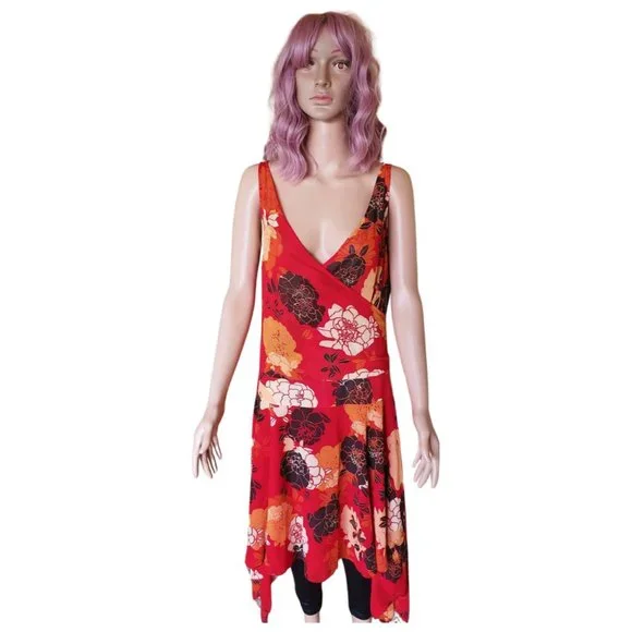 Kenneth Cole New York Red Floral Asymmetrical Dress | Size 6 - Picture 4 of 17